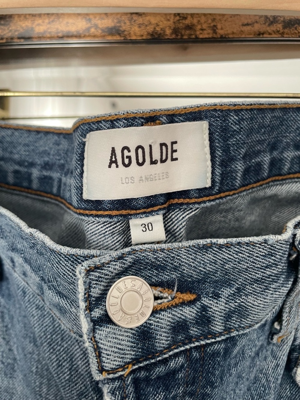 Agolde Button-Front High Rise Straight Leg Jeans in Medium Blue - Picture 4 of 6